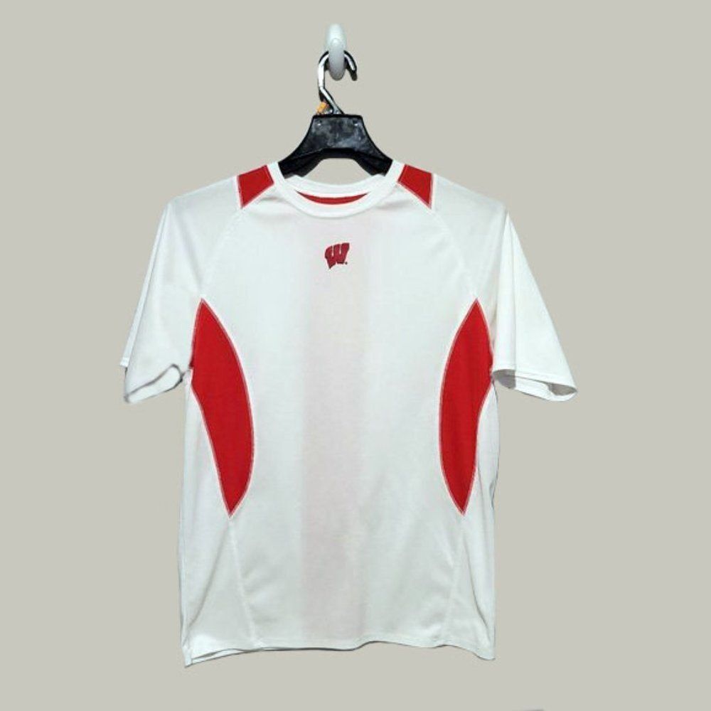 Wisconsin Mens White and Red Polyester Shirt